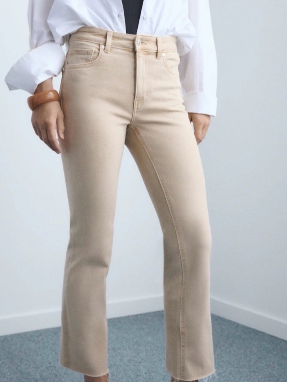 NEW Mango Sienna Ankle Crop Raw Hem Jeans, Khaki Sand
